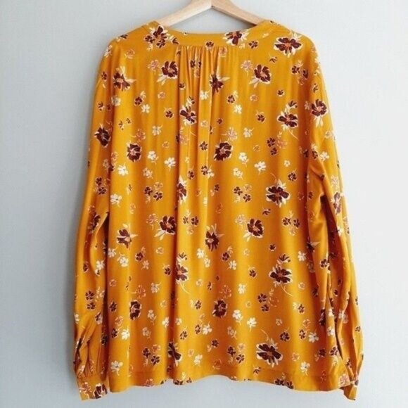 GAP Light Flowy Split V-neck Boho Blouse Yellow Floral Sz XXL - Picture 6 of 10